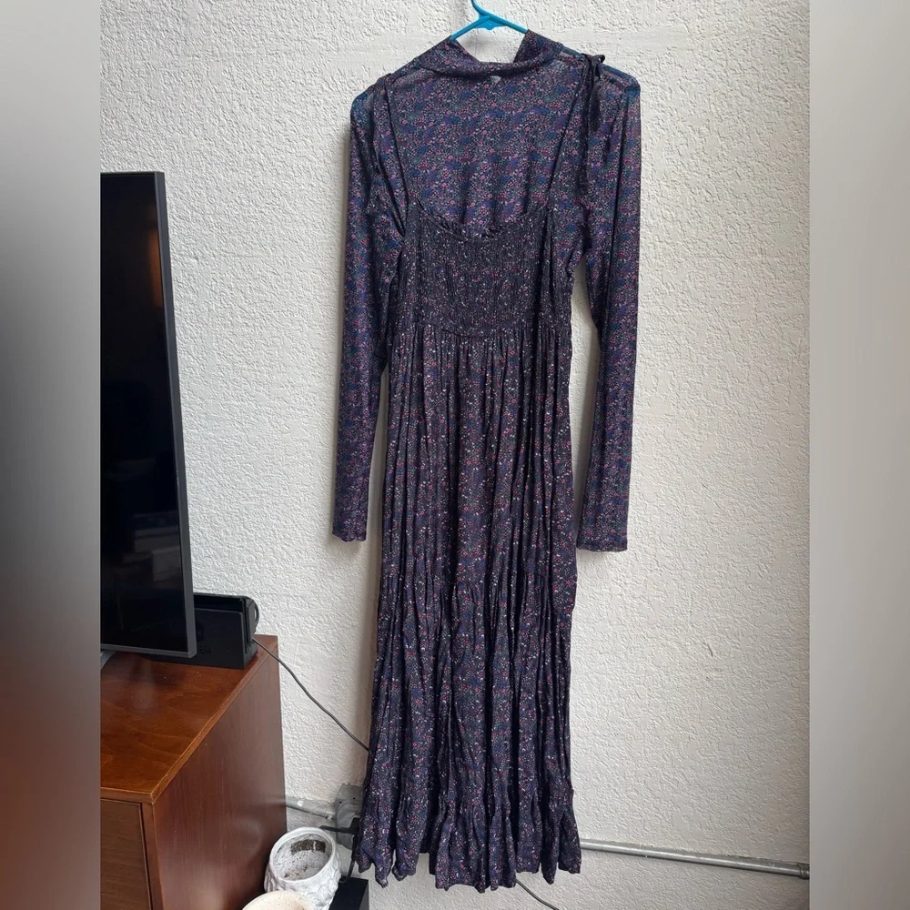 Free People Daisy May Purple Floral Long Sleeve Maxi Dress SET
